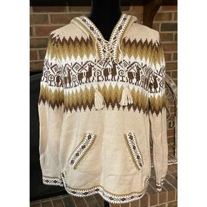 Alpaca Fina Pull Over Hooded Sweater Llama 100% Alpaca Made in Peru EUC